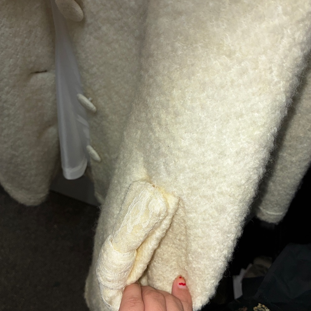 LIZ LISA Cream Hooded Cape with Pom Poms - Picture 4 of 6